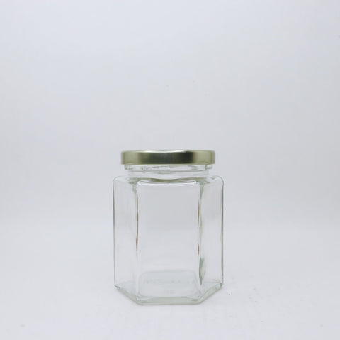 190 mL / 9.5 oz Glass Hexagon Jar, case (12 ct, includes lids)