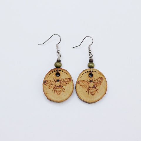 Wooden Bee Earrings