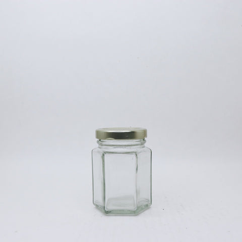 110 mL / 5.5 oz Glass Hexagon Jar, case (12 ct, includes lids)