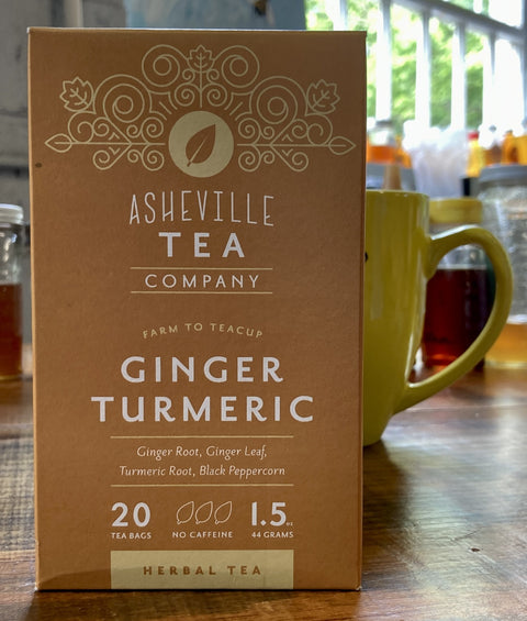 Asheville Tea Company Ginger Turmeric Herbal Tea, box of 20 tea bags