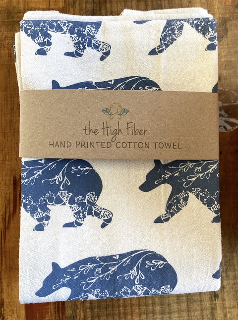 The High Fiber Hand Printed Cotton Towel, Blue Bears