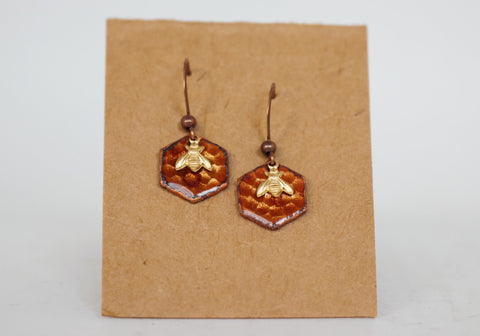 Small Hexagon w/ Bee Earrings