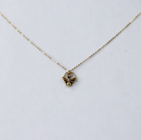 Honeybee & Hexagon Brass Necklace