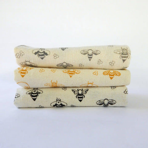 The High Fiber Hand Printed Cotton Towel, Gold Bees