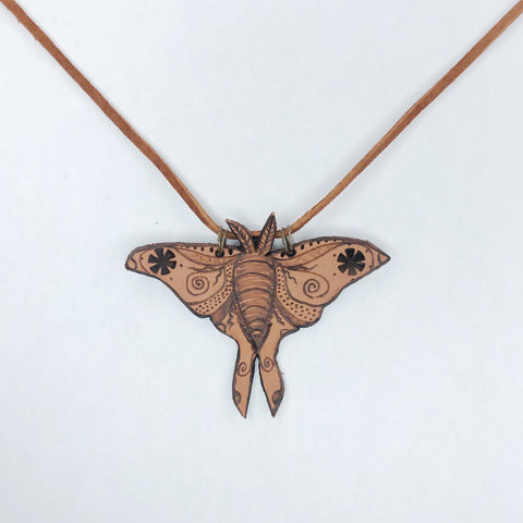 Leather Luna Moth Necklace - Natural