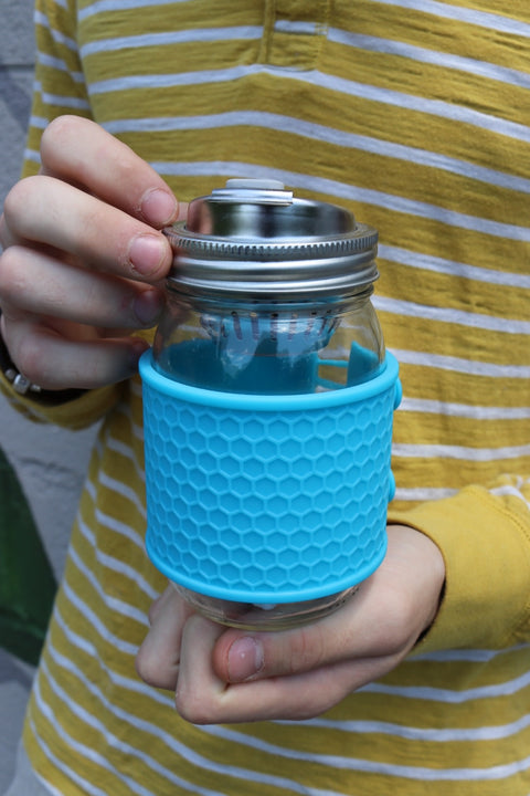 Mason Jar with Sleeve and Metal Drink Lid