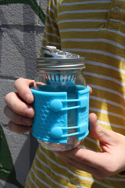 Mason Jar with Sleeve and Metal Drink Lid