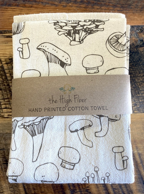 The High Fiber Hand Printed Cotton Towel, Mushrooms