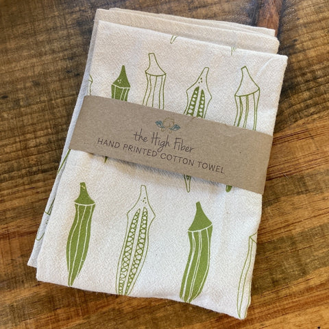 The High Fiber Hand Printed Cotton Towel, Okra