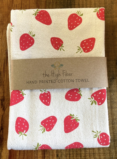 The High Fiber Hand Printed Cotton Towel, Strawberries